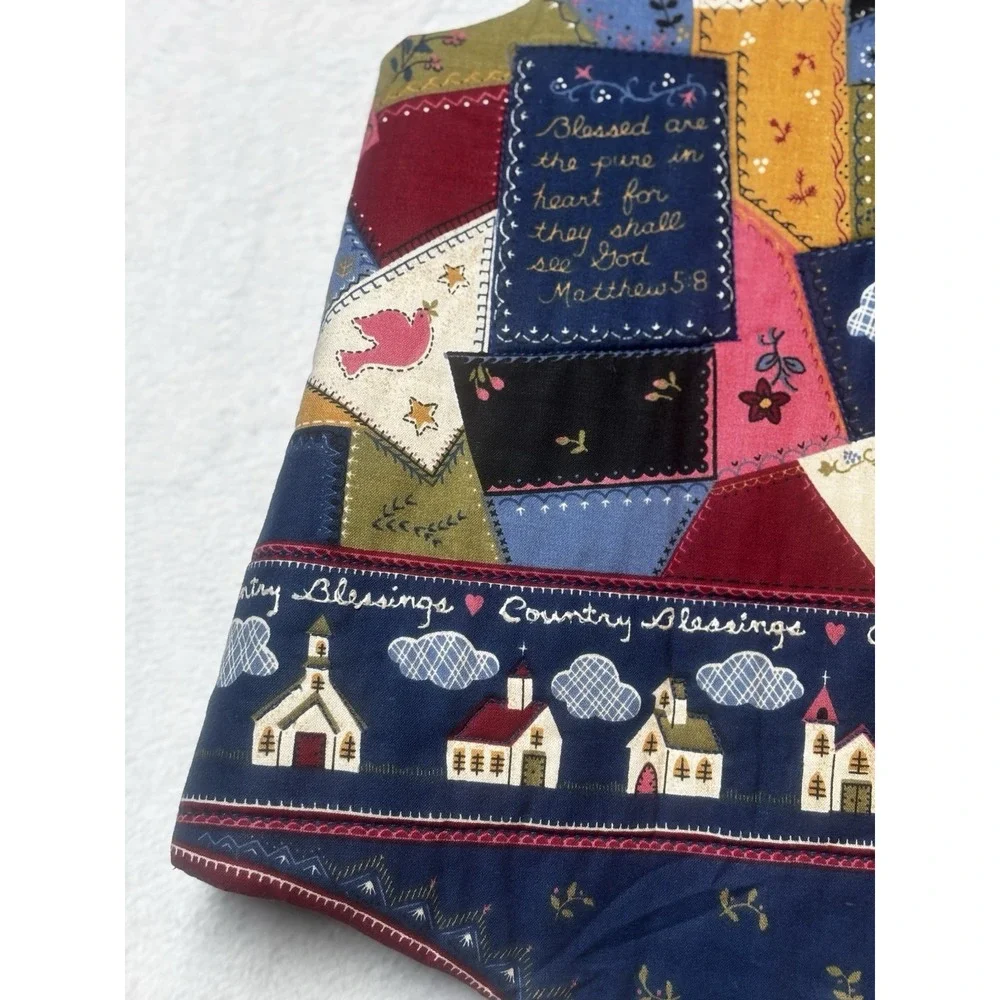 Christmas Patchwork‎ Vest Blue Red Religious Scripture Handmade